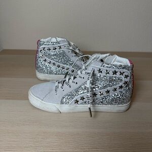 Vintage Havana Ray Silver Glitter Pink High Top Sneakers Size 6.5